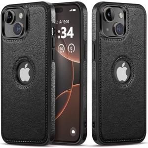 JAROIE Classy Design Luxury Leather Phone Case for iPhone 13 Non-Slip Grip Full Body Ultra Slim Protective Case (2021,6.1”) (Black)