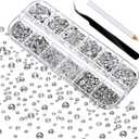2000 Pieces Flat Back Gems Rhinestones 6 Sizes (1.5-6 Mm) Round Crystal with Pick up Tweezer and Rhinestones Picking Pen for Crafts Nail Clothes Shoes Bags DIY Art (Clear)