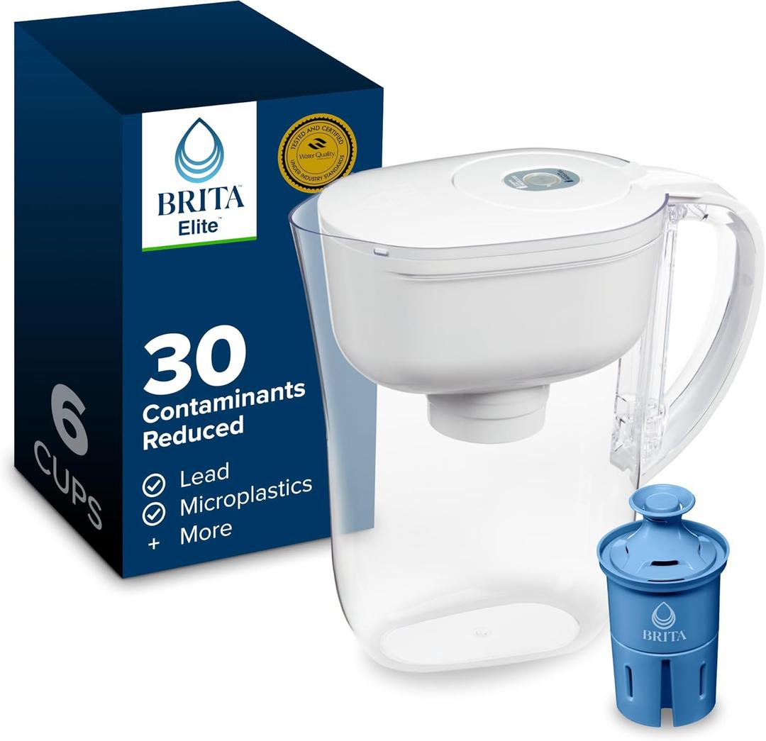 Brita Water Pitcher, Everyday Elite Filter, Removes 99% of Lead, Includes 1 Filter, 10-Cup Capacity, White