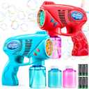 JOYIN 2 Bubble Guns with 2 Refill Solution (10 oz Total), Bubbles Maker, Blower, Machine Gun Blaster for Kids, Toddlers, Outdoors Activity, Party, Birthday Gift, Easter Toys (Blue+Red)