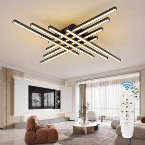 Flush Mount Ceiling Light Fixture 45.7" Modern Black Sputnik Dimmable LED Lamp with Remote Control Ideal for Bedroom Living Room Kitchen Island(8 Lights)