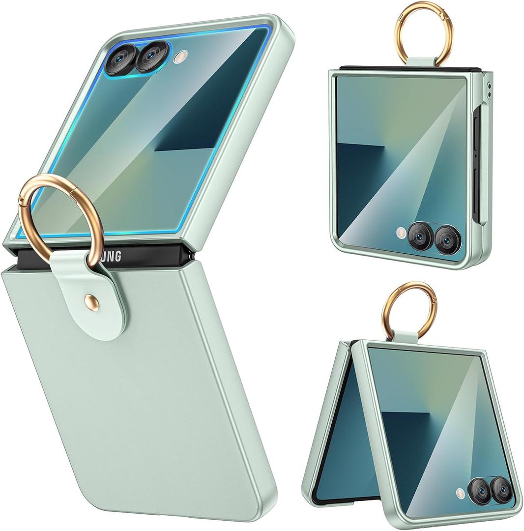 Ruky for Galaxy Z Flip 7 Ring Case, Hard PC Ultra-Thin Anti-Scratches Shockproof Slim Protective Phone Case Girls Women Covers for Samsung Galaxy Z Flip 7, Mint Green