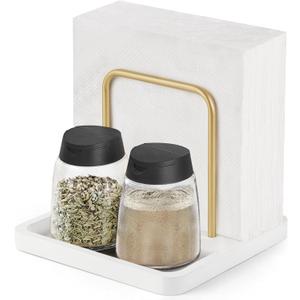 Mkono Napkin Holder for Table Farmhouse Black Wooden Napkin Dispenser Rustic Paper Napkin Storage for Kitchen Dining Room Coffee Bar (Salt and Pepper Shakers not Included) (White)
