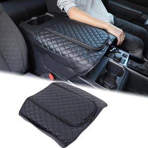 Center Console Armrest Cover Compatible with Toyota Tundra 2022+ Sequoia 2023+ Leather Middle Console Cushion Lid Pad Waterproof Anti-Scratch Armrest Seat Box Cover With Pocket Storage Bag Accessories