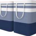 HomeHacks 2-Pack Large Laundry Basket, Waterproof, Freestanding Laundry Hamper, Collapsible Tall Clothes Hamper with Extended Handles for Clothes Toys in the Dorm and Family (Blue, 75L)