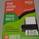 JOYEZA Premium Printable Vinyl Sticker Paper for Inkjet Printer - 40 Sheets Matte White Waterproof, Dries Quickly Vivid Colors, Holds Ink Well- Tear Resistant - Inkjet & Laser Printer