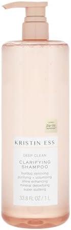 Kristin Ess Clarifying Detox Shampoo for Oily Hair, Build Up + Hard Water - Anti Residue Purifying + Cleansing Shampoo with Pump - Volumizing -Sulfate Free, Color Safe + Vegan - Curly Product- 33.8oz