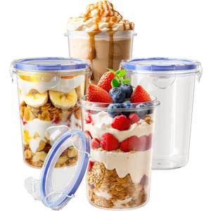 3 x 4 Pack Overnight Oats Containers with Lids, Oatmeal Container, 16oz Leak Proof Oats Jars, BPA Free, Reusable, Portable Plastic Food Storage Container for Oatmeal, Yogurt, Soup, Cereal, Milk and More