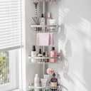 ESSEME Corner Shower Caddy Tension Pole: Adjustable Rustproof 4-Tier Inside Bathroom Organizer - 47-121 inch Quick Installation Bathtub Shelves for Shampoo Storage - Rod Floor Standing Bath Rack