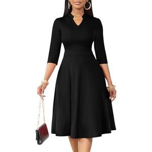 Nmoder Casual Dresses for Women Semi Formal Fit and Flare 3/4 Sleeve A-line Church Work Dress with Pockets, XL Nmoder Casual Dresses for Women Semi Formal Fit and Flare 3/4 Sleeve A-line Church Work Dress with Pockets, XL