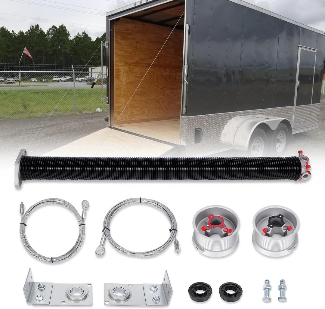 TSAP780 Ramp Door Spring Kit for 7' Wide Cargo Trailer - 80 lb Torsion Spring Repair Assembly with Cables and Drums - Replacement Rear Ramp Door Assist System for Cargo Enclosed Trailers