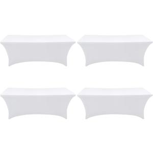 SEPARO Spandex Table Cover 4 Pack 6FT White Fitted Tablecloths, Washable Wrinkle Resistant Stretch Table Cloth Rectangle for Party Hosting Supplies, Wedding Decorations, Vendor Display, Banquet (72" x 30" (Rectangular))