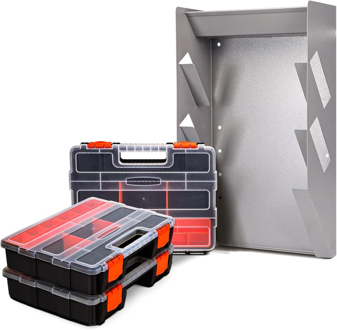 P-SH-Hanging Tote Kit for Van Shelving Storage, 3 Plastic Storage Box w/1 set Hanging Organizer Holder for Small Parts, Screws and Hardwares