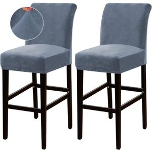 Turquoize Bar Stool Covers 2 Pack Bar Stool Covers with Backs Barstool Covers Velvet Bar Stool Seat Covers Slipcover Pub Counter Stool High Back Chair Covers, Thick Soft Modern Style, Stone Blue, 2