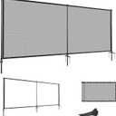 6'Hx12'W Outdoor Freestanding Privacy Screen Fence Panels with Iron Poles, Mesh Shade Net Cover Temporary Fencing for Patio Backyard Garden Deck, Light Gray