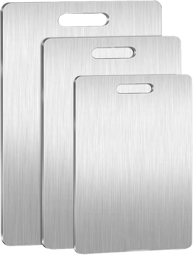 3Pcs Stainless Steel Cutting Board, Metal Steel Chopping Board for Kitchen, Double-Sided, Rust-Proof, Durable, Perfect for Vegetables, Meat and Fruit
