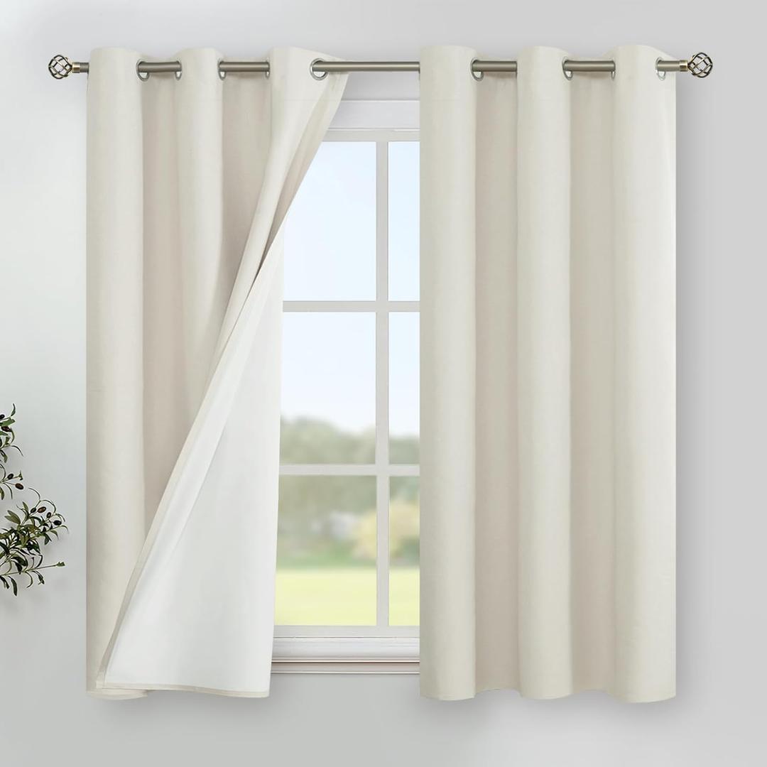 YoungsTex Linen Short Blackout Curtains 40 Inch Length for Bedroom, Rustic Room Darkening Drapes with Grommet Thermal Insulated for Kitchen Bathroom Window, 2 Panels, 42 X 40 Inch