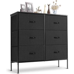 Sweetcrispy 6 Drawer Dresser for Bedroom, Fabric Chest of Drawers Dressers, Storage Tower Unit with Fabric Bins, Bedroom Dresser for Closet, Living Room, Hallway, Wood Top, Steel Frame, Black