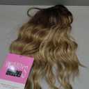 PANEWAY Hair Topper 16 Inch Synthetic Wavy Clip in Hair Piece for Women, Balayage Dark Brown Root to Blonde Ombre with Highlights, Natural Wiglet for Volume & Coverage