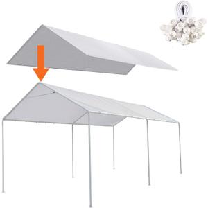 10 x 20 Ft Carport Replacement Canopy Cover Garage Top Tent Shelter Tarp with Free 44 Ball Bungee Cords,White(Only Cover, Frame Not Include), White