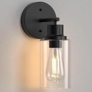 1-Light Black Bathroom Wall Sconce with Clear Glass Shade, Modern Vanity Light Fixture Over Mirror for Bathroom, Bedroom, Hallway, Living Room