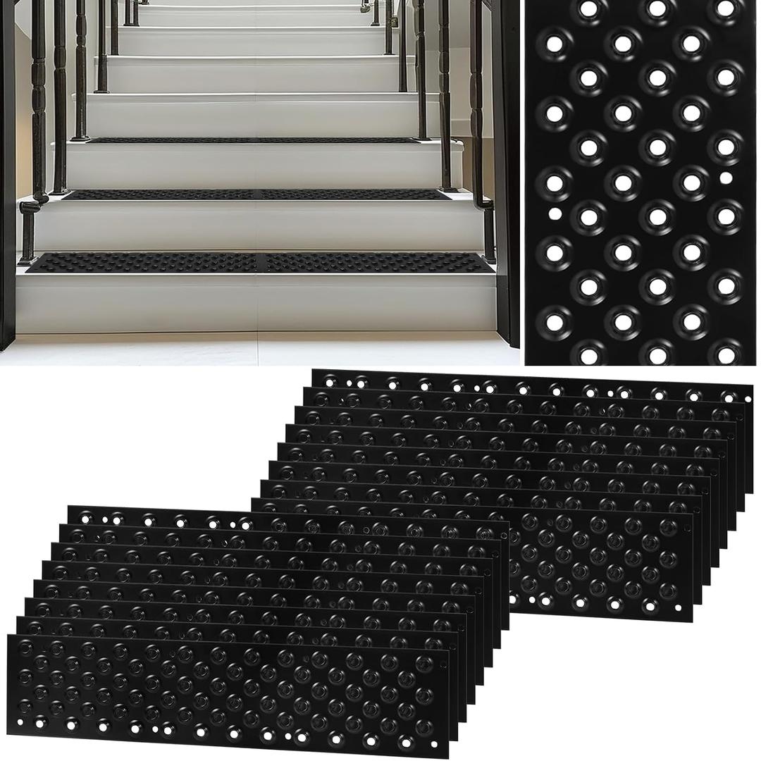 16 Pack Non Slip Aluminum Stair Tread,16 x 3.75 Inch Aluminum Anti-Slip Stair Strip with Screws,Anti Slip Outdoor Stair Treads Coated Black,Metal Stair Nosing Stair Treads for Wooden Ramp Deck Steps