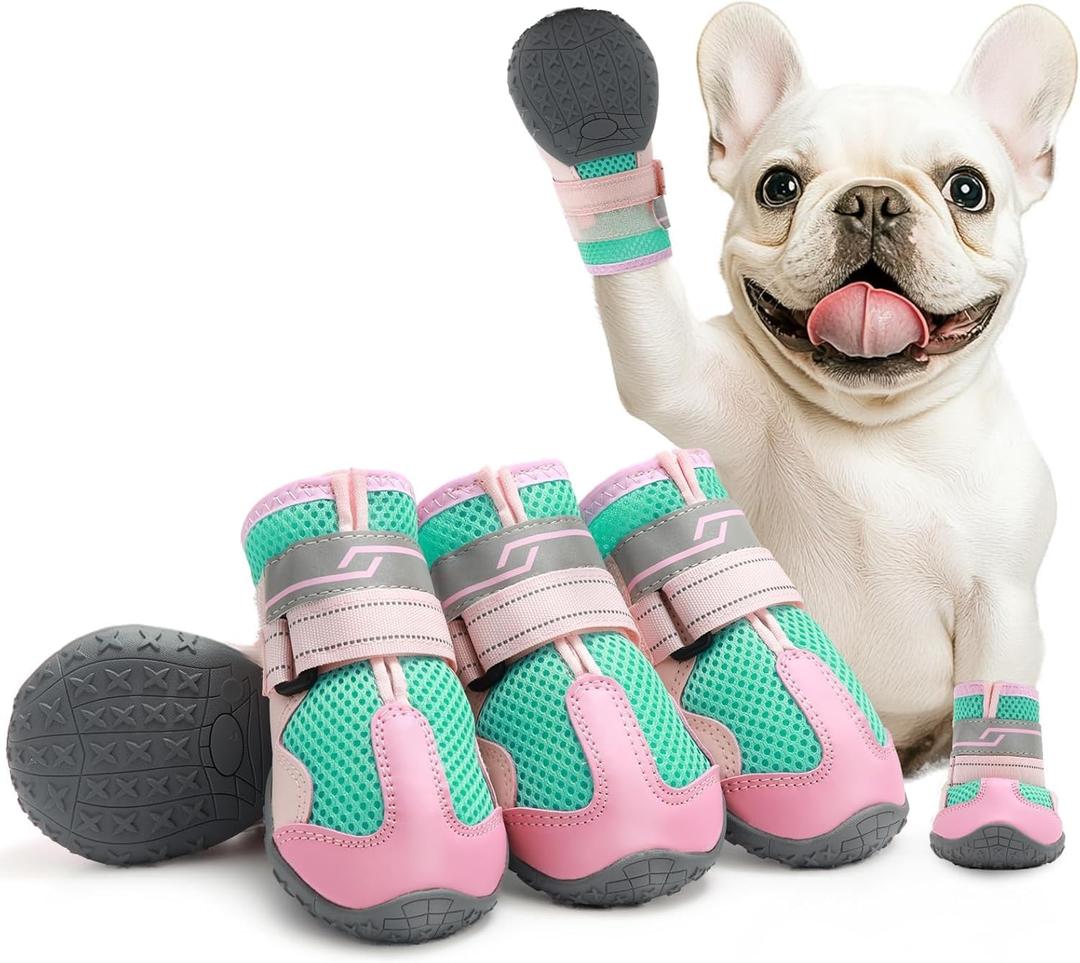 Dog Shoes for Small Dogs, Large Dog Boots for Winter Snow, Hot Pavement, Dog Booties & Paw Protectors Pink Size 1 (#1(1.57" inner width) for 10-23 lbs)