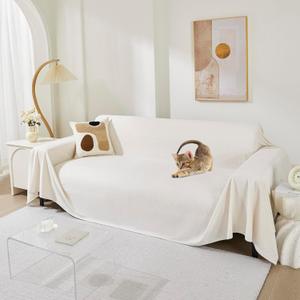 MEETSKY Couch Cover Washable for 2 Cushion Sofa, Cat Scratch Proof Furniture Protector Love Seat L Shape Couch Covers Soft Sectional Sofa Cover for Dogs Pets, 71" x 118", Creamy White