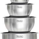 Viking Mixing Bowls Set, 10 Piece Stainless Steel Kitchen Cookware, Non-Slip Silicone Base, Includes Tight Fit Lids, Dishwasher Safe, Black