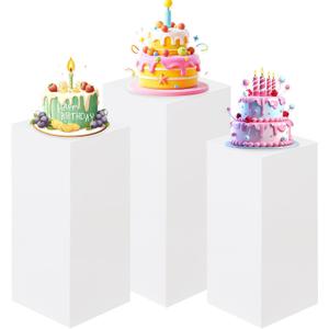HAISIWLKJ 3PCS Cylinder Pedestal Stands for Parties, White Metal Round Cylinder Plinths Dessert Table Display Pillars for Birthday Wedding Bridal Baby Shower Party Decorations(Small)