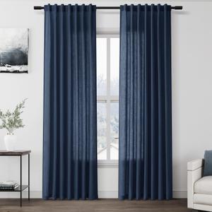 Denim Blue Linen Curtains 84 Inch Length 2 Panels Set for Living Room Rod Pocket Back Tab Light Filtering Window Drapes for Bedroom Dining Room Protect Privacy Country Farmhouse Decor 52x84
