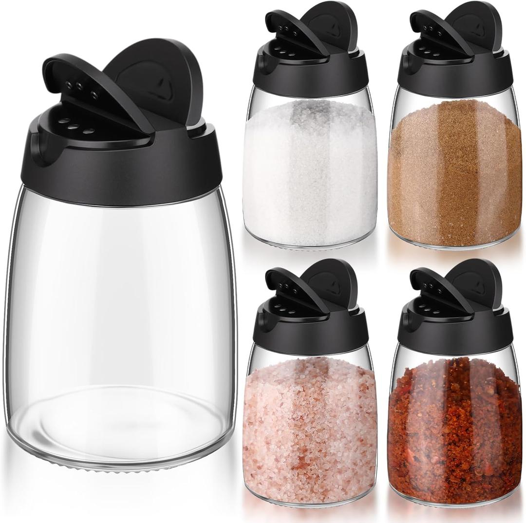 Sawysine 4 Pack 150ml 5 oz Glass Salt and Pepper Shakers with lids Vintage Spice Shakers Bottle Moisture-Proof Condiment Holders Kitchen Gadgets Cooking Table for Dining Room Table Kitchen Restaurant