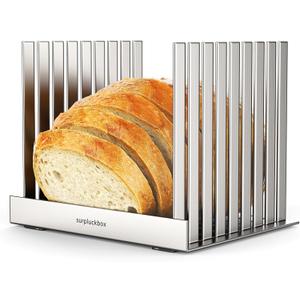 Bread Slicer, 304 Stainless Steel Adjustable Slicing Guide - Foldable for Space-Saving Storage, Durable & Stable, No Crumb Loss, Easy to Clean for Homemade Bread, Bagels & Cakes, 6.7"L x 5.5"W