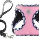 Hipubby Dog Harness Small Sized and Leash Set, No Pull Soft Mesh Puppy Vest, Reflective Breathable Lightweight Pet Harness, Harness for Small Medium Dogs and Cats - Black Pink, S (S (Chest: 14.5"-16"))