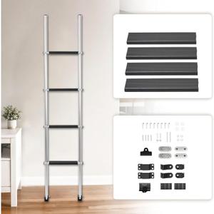 ECOTRIC 60" Bunk Bed Ladder Compatible with RV Mount Boarding W/Hook & Rubber Foot Pads, Camper Travel Trailer Bed Step, 4 Anti-Slip Step, Aluminum Portable Safety Home