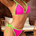 Tempt Me Women Plus Size Triangle Bikini Sets String Two Piece Halter Swimsuits with Tie Side Bottom (L)