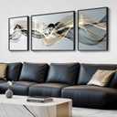 Extra Large Framed Modern Luxury Abstract Wall Art for Living Room, Set of 3 Minimalist Black White Gold Abstract Paintings Artwork for Walls, Big Art Prints Pictures for Hallway Dining Room Office Wall Decor, 30" H x 80" W