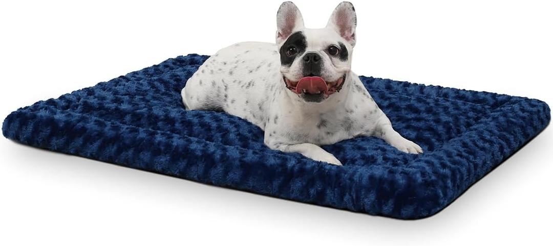 Washable Dog Bed Mat Reversible Dog Crate Pad Soft Fluffy Pet Kennel Beds Dog Sleeping Mattress for Large Jumbo Medium Small Dogs, 35 x 22 Inch, Blue (35.00" x 22.00" x 1.50")
