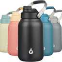 BJPKPK Half Gallon Insulated Water Bottles, 64oz Water Jug with Metal Handle & BPA Free Spout Lid, Dishwasher Safe Flasks, Large Stainless Steel Gym Sport Jugs, Black
