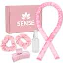 Sense Wellness Satin Heatless Curling Kit, 39" Rod  No Heat Overnight Curls for Frizz-Free Waves  Comfortable Set w/ 2 Scrunchies, Claw Clip for All Hair Types (Pink) (1 Count (Pack of 1))