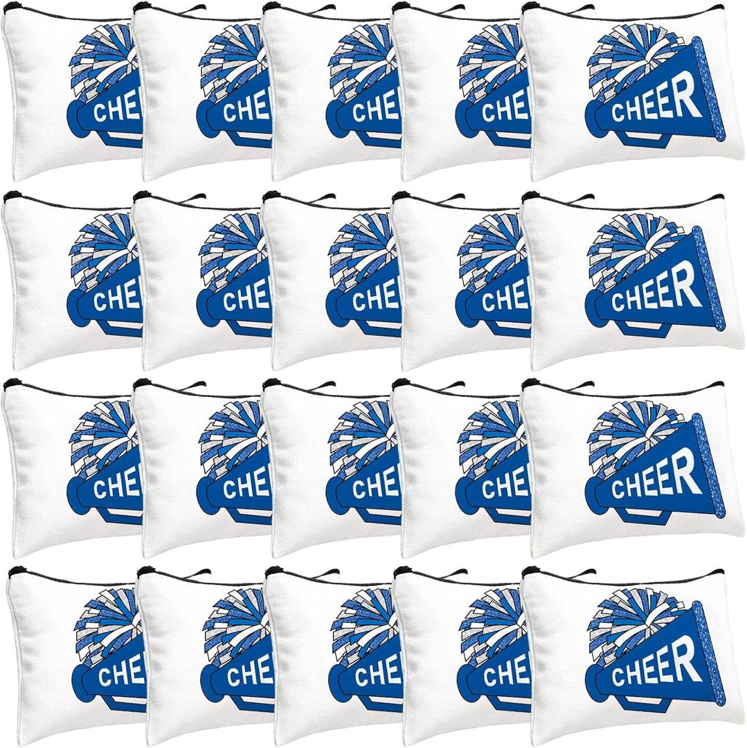 20 Pcs Cheer Makeup Bag Cheer Teams Senior Night Gifts Canvas Makeup Case Cheerleader Teams Gifts Zipper Pouch for Cheerleading Teammates Party Supplies(Blue)