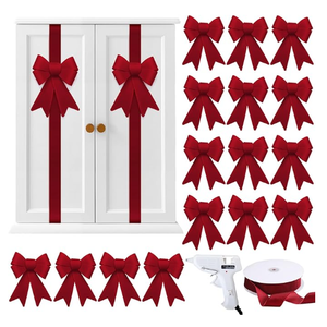 16 Pcs Christmas Cabinet Bows DIY Kitchen Velvet Cabinet Ribbons Bows for Kitchen Dining Door Home Holidays Decoration(Burgundy,Velvet)