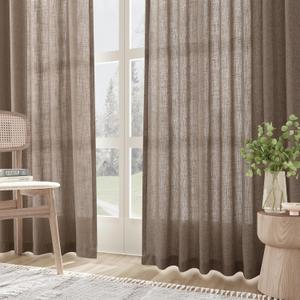 Joywell Light Brown Back Tab Rod Pocket Linen Curtains 63 Inches Long 2 Panels for Living Room Bedroom Neutral Boho Farmhouse Rustic Light Filtering Semi Sheer Curtains Window Treatment 52x63