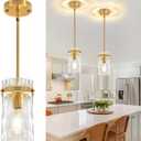 Gold Pendant Lights Kitchen Island 2 Pack, Modern Pendant Lighting Over Island, Hand-Blown Glass Kitchen Light Fixtures Hallway Hanging Pendan Light for Entryway Bathroom Foyer Dining Room Bedroom