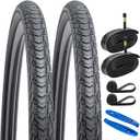 2-PCS 700C Bike Tires 700x45C 28x1.75 (47-622) and 700C Heavy Duty Bike Tubes with 2 Rim Strips Compatible with 700x43C 700 x 45C 28x1.75 700x46C Bike Bicycle Tires and Tubes (Y-1130)