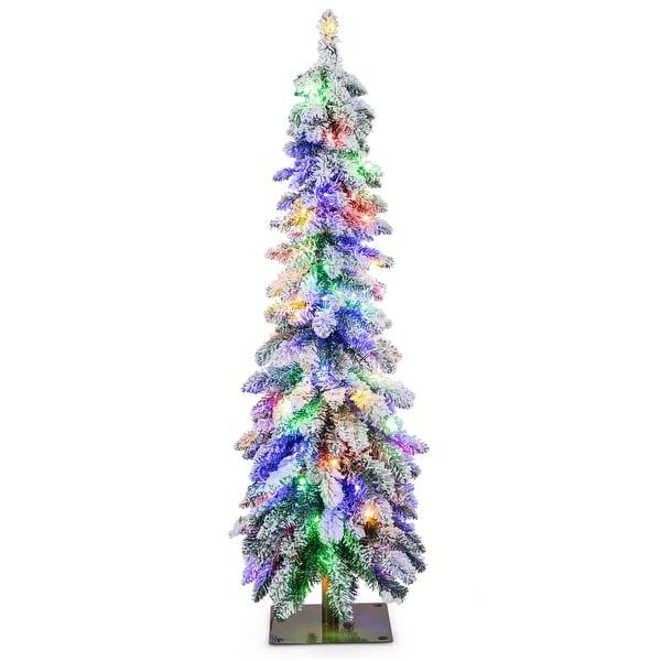  4FT/5FT/6FT Pre-Lit Slim Christmas Tree Flocked Xmas- 6FT