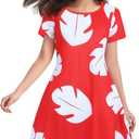 ZIW Women Hawaiian Costme Tropical Leaf Print Dress with Headband, Luau Flower Leis Accessories, Adult Halloween Costumes (XL)