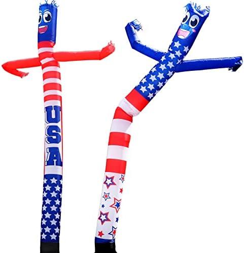 2 Pack 20 Ft Advertising Inflatable Dancer 4th of July Inflatable Decor Blow Up Tube Man Fourth of July Decor Outdoor Independence Day Air Inflatables for Party Yard, Blower NOT Included