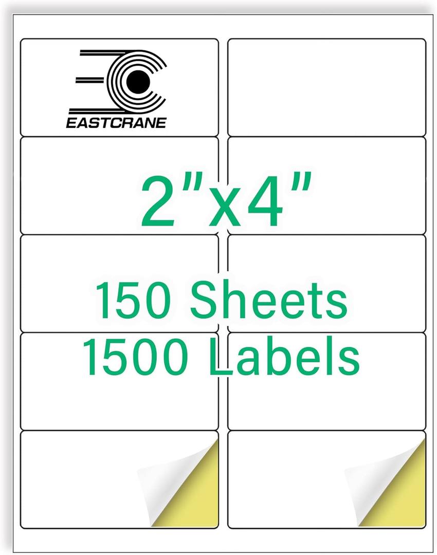 2" x 4" Mailing Labels,1500 Shipping Labels(150 Sheets),Printable White Address Labels for Laser/Inkjet Printer,Permanent Adhesive Sticker Labels