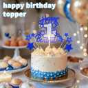Happy 1st Birthday Cake Topper Decoration Blue Silver Glitter Toppers First Year Around the Sun 1 Year Old Party Decor Celebration Cupcake Toppers